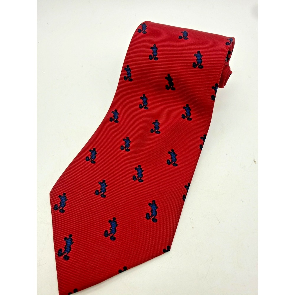 Disney Tie Mens One Size Red Mickey Mouse 100% Silk Disney World Theme Park